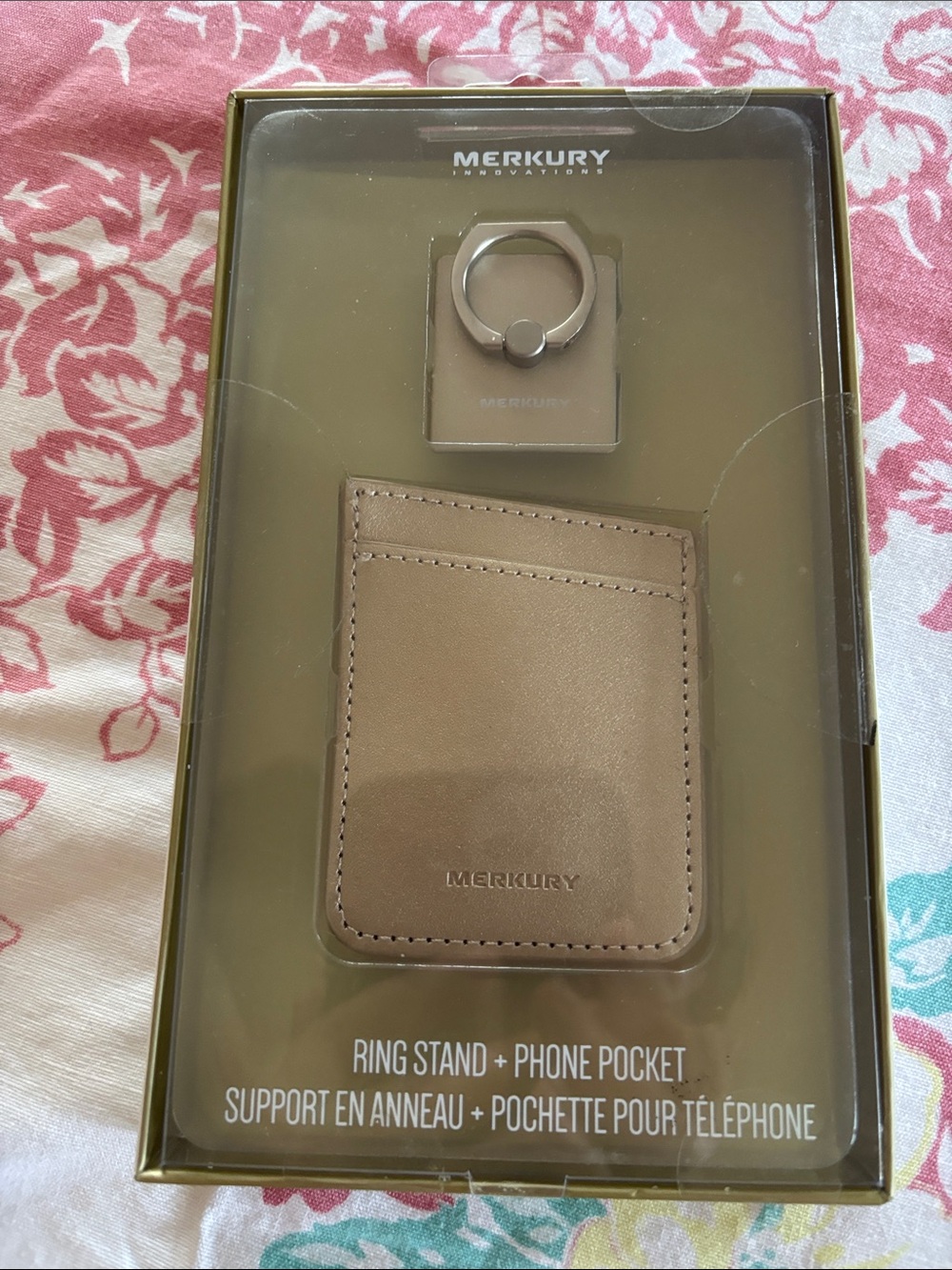 Merkury Brown Leather-Look Ring Stand with Phone Pocket